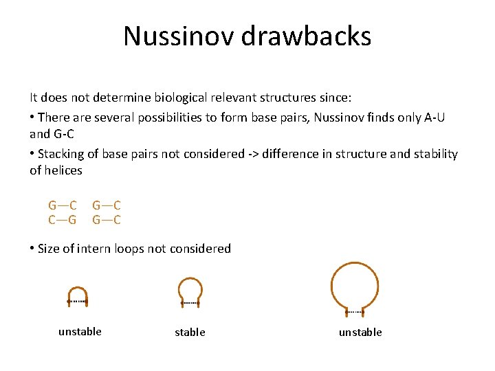 Nussinov drawbacks It does not determine biological relevant structures since: • There are several