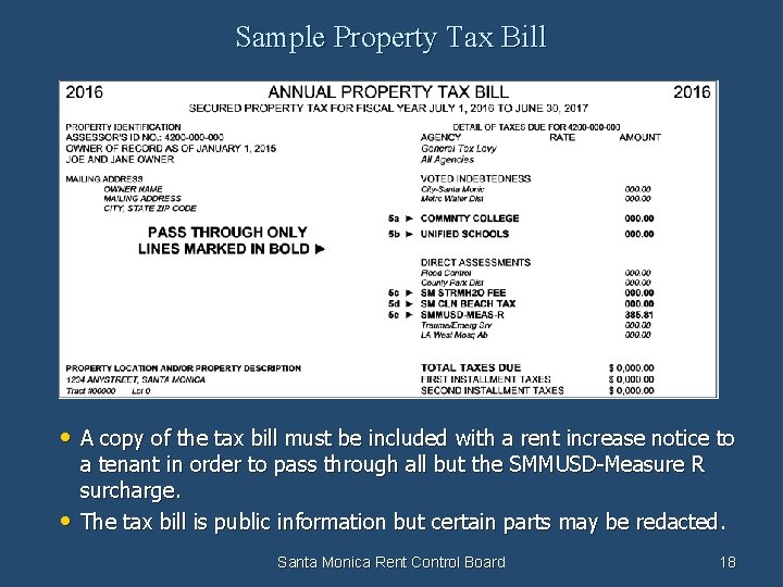 Sample Property Tax Bill • A copy of the tax bill must be included