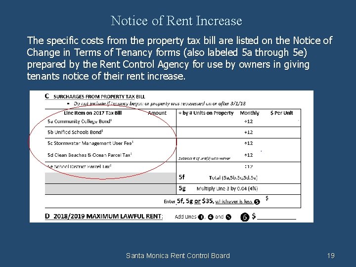 Notice of Rent Increase The specific costs from the property tax bill are listed