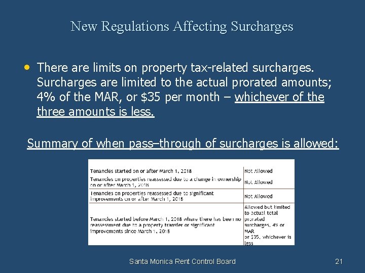 New Regulations Affecting Surcharges • There are limits on property tax-related surcharges. Surcharges are