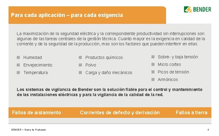 Para cada aplicación – para cada exigencia La maximización de la seguridad eléctrica y