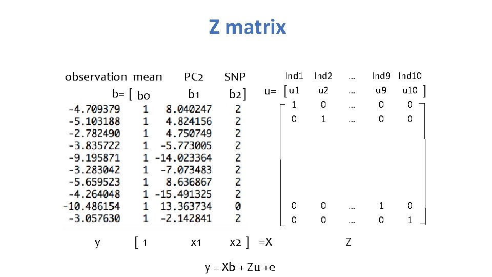 Z matrix observation mean b= [ b 0 y [1 PC 2 b 1