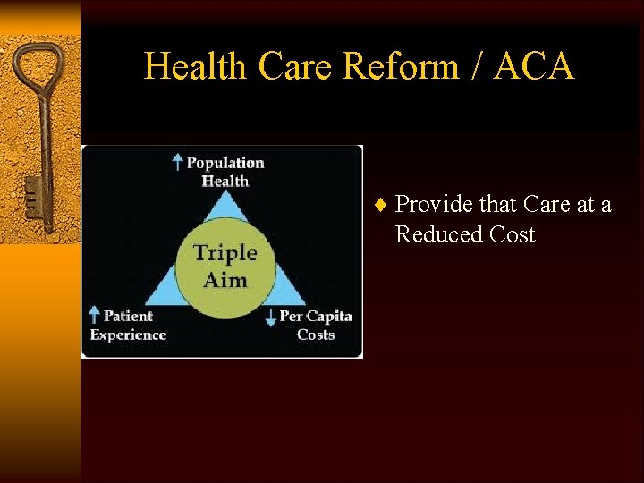 Health Care Reform / ACA ¨ Provide that Care at a Reduced Cost 