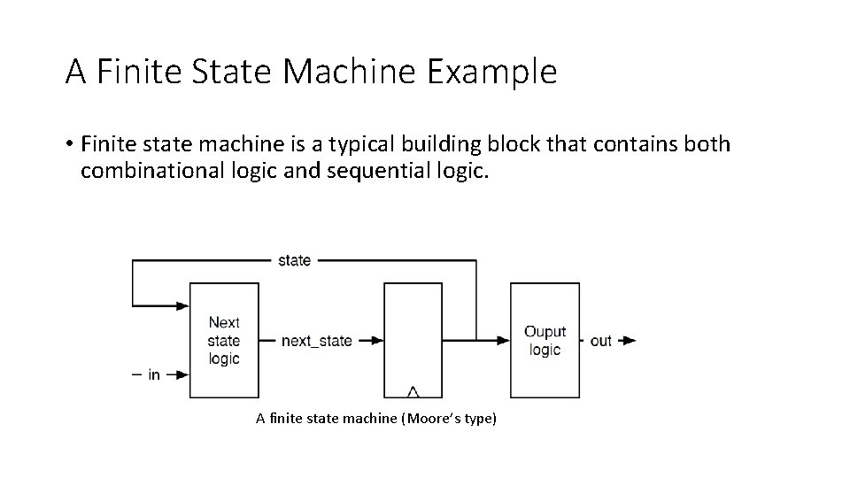 A Finite State Machine Example • Finite state machine is a typical building block