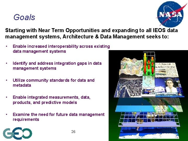 Goals Starting with Near Term Opportunities and expanding to all IEOS data management systems,