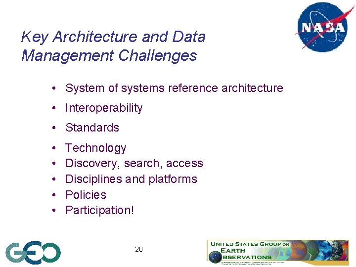 Key Architecture and Data Management Challenges • System of systems reference architecture • Interoperability