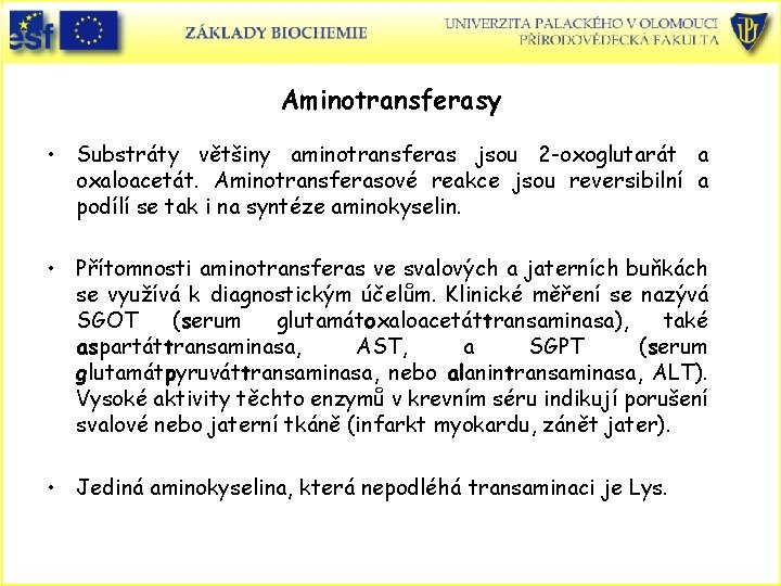 Aminotransferasy • Substráty většiny aminotransferas jsou 2 -oxoglutarát a oxaloacetát. Aminotransferasové reakce jsou reversibilní