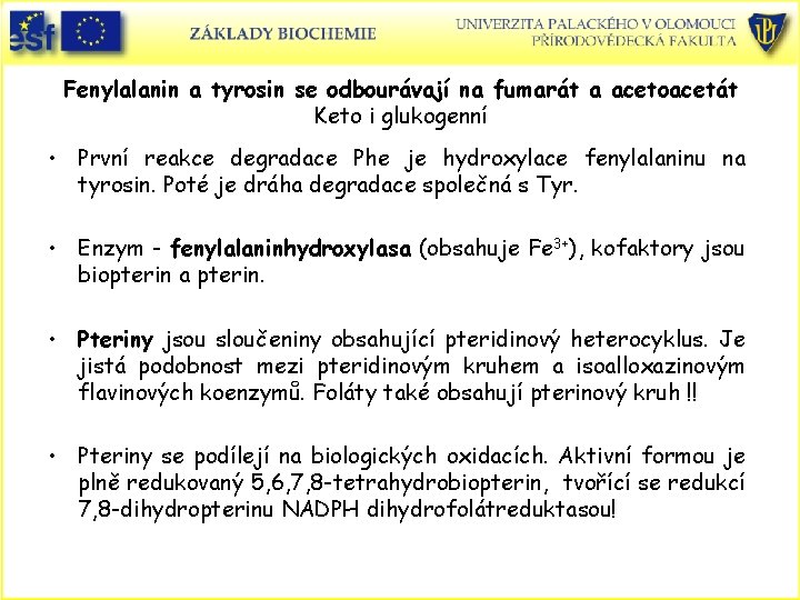 Fenylalanin a tyrosin se odbourávají na fumarát a acetoacetát Keto i glukogenní • První