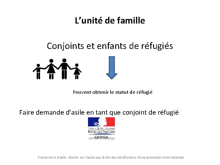 L’unité de famille Conjoints et enfants de réfugiés Peuvent obtenir le statut de réfugié