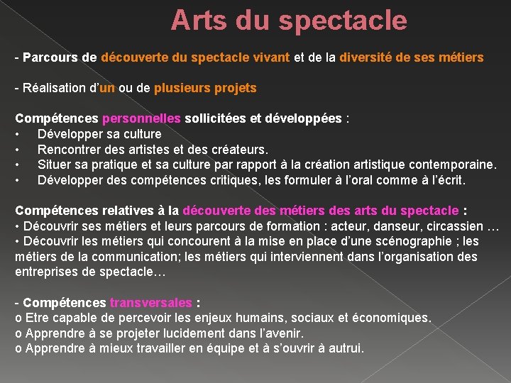 Arts du spectacle - Parcours de découverte du spectacle vivant et de la diversité