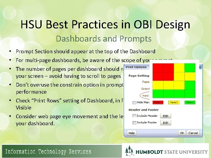 HSU Best Practices in OBI Design Dashboards and Prompts • Prompt Section should appear