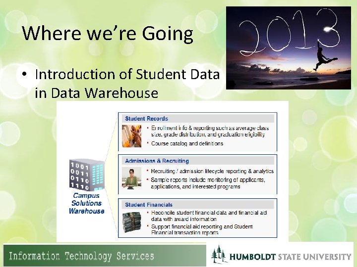 Where we’re Going • Introduction of Student Data in Data Warehouse 