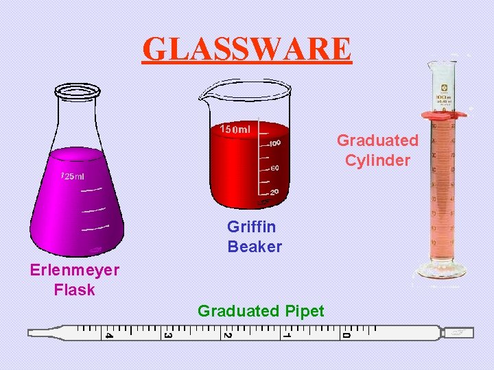GLASSWARE Graduated Cylinder Griffin Beaker Erlenmeyer Flask Graduated Pipet 