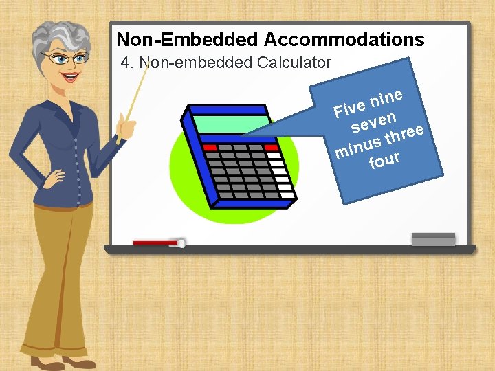 Non-Embedded Accommodations 4. Non-embedded Calculator e n i n Five en sev ree th