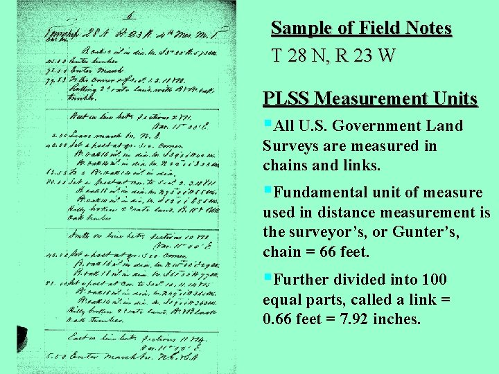 Sample of Field Notes T 28 N, R 23 W PLSS Measurement Units §All Sample of Field Notes T 28 N, R 23 W PLSS Measurement Units §All
