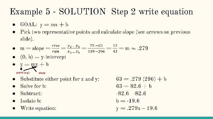 Example 5 - SOLUTION Step 2 write equation ● point (x, y) slope 
