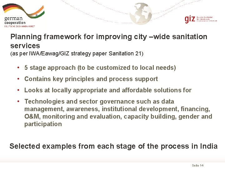 Planning framework for improving city –wide sanitation services (as per IWA/Eawag/GIZ strategy paper Sanitation