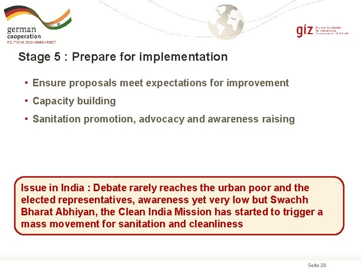 Stage 5 : Prepare for implementation • Ensure proposals meet expectations for improvement •