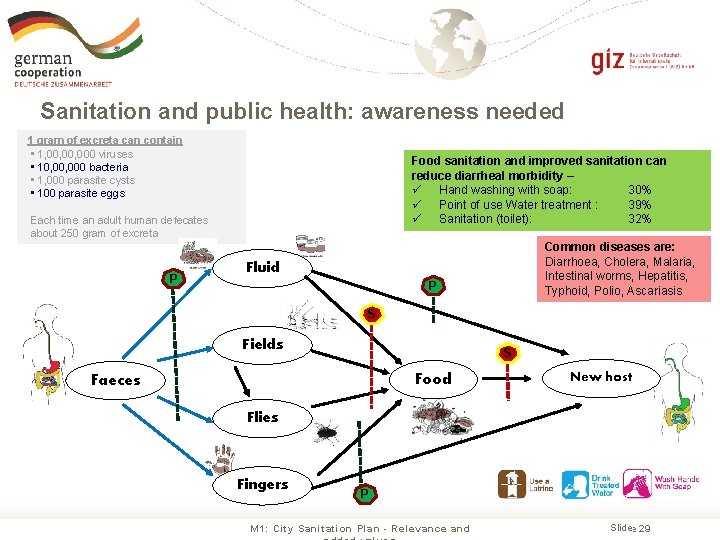 Sanitation and public health: awareness needed 1 gram of excreta can contain • 1,