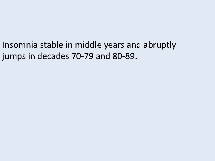 Insomnia stable in middle years and abruptly jumps in decades 70 -79 and 80