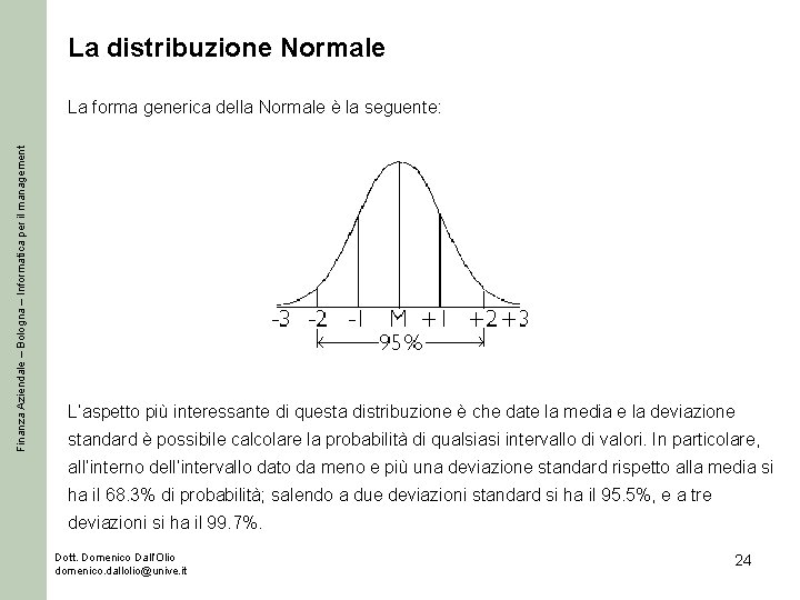 La distribuzione Normale Finanza Aziendale – Bologna – Informatica per il management La forma