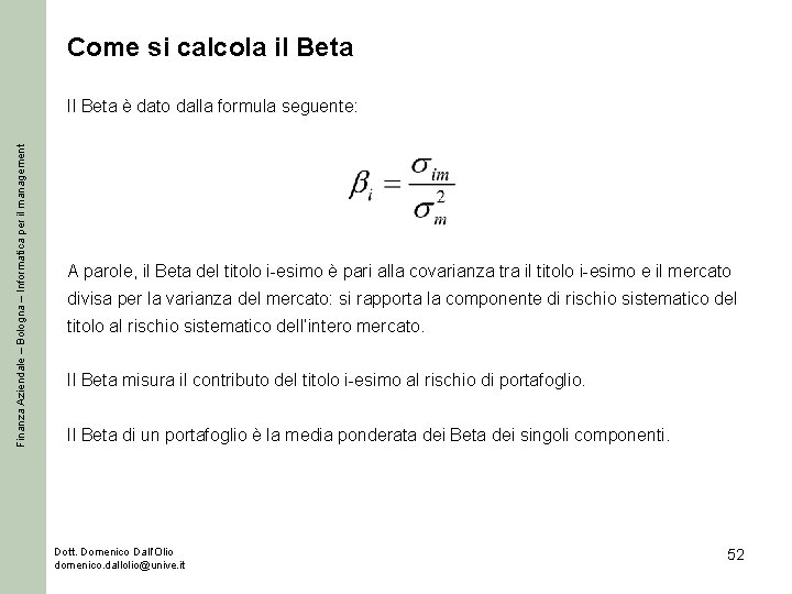Come si calcola il Beta Finanza Aziendale – Bologna – Informatica per il management