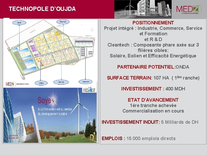 TECHNOPOLE D’OUJDA POSITIONNEMENT Projet intégré : Industrie, Commerce, Service et Formation et R &