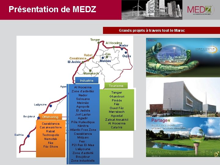 Présentation de MEDZ Grands projets à travers tout le Maroc Industrie Agadir Laâyoune Boujdour