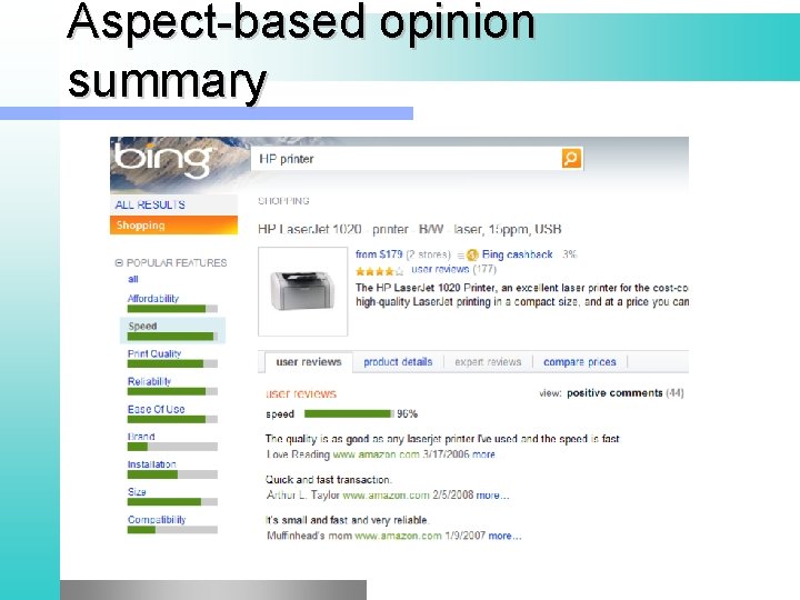 Aspect-based opinion summary 