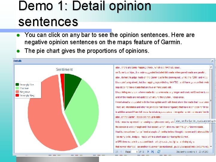 Demo 1: Detail opinion sentences You can click on any bar to see the