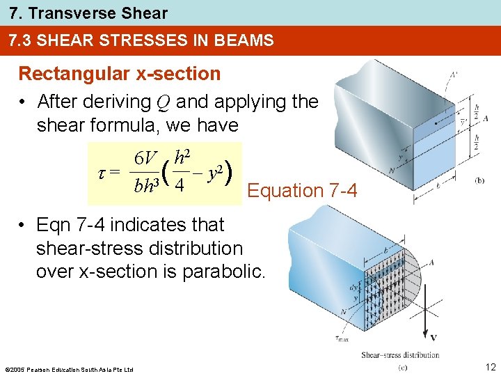 7. Transverse Shear 7. 3 SHEAR STRESSES IN BEAMS Rectangular x-section • After deriving 7. Transverse Shear 7. 3 SHEAR STRESSES IN BEAMS Rectangular x-section • After deriving