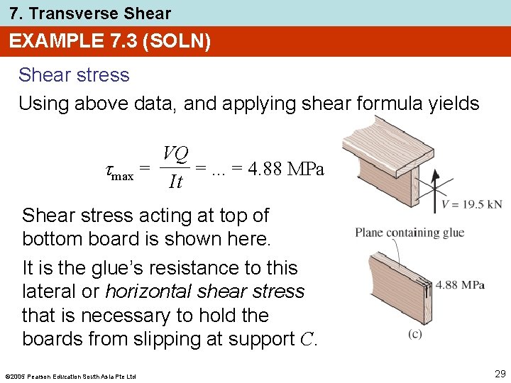 7. Transverse Shear EXAMPLE 7. 3 (SOLN) Shear stress Using above data, and applying 7. Transverse Shear EXAMPLE 7. 3 (SOLN) Shear stress Using above data, and applying