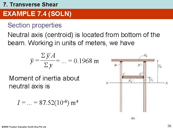 7. Transverse Shear EXAMPLE 7. 4 (SOLN) Section properties Neutral axis (centroid) is located 7. Transverse Shear EXAMPLE 7. 4 (SOLN) Section properties Neutral axis (centroid) is located