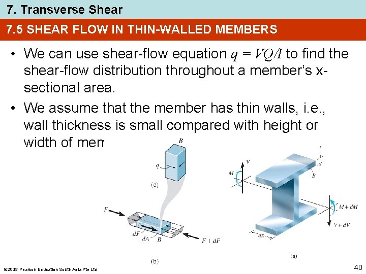 7. Transverse Shear 7. 5 SHEAR FLOW IN THIN-WALLED MEMBERS • We can use 7. Transverse Shear 7. 5 SHEAR FLOW IN THIN-WALLED MEMBERS • We can use