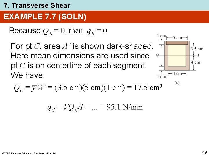 7. Transverse Shear EXAMPLE 7. 7 (SOLN) Because QB = 0, then q. B 7. Transverse Shear EXAMPLE 7. 7 (SOLN) Because QB = 0, then q. B