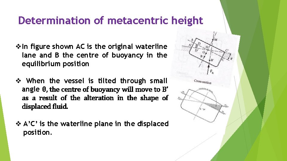 Determination of metacentric height v. In figure shown AC is the original waterline lane Determination of metacentric height v. In figure shown AC is the original waterline lane