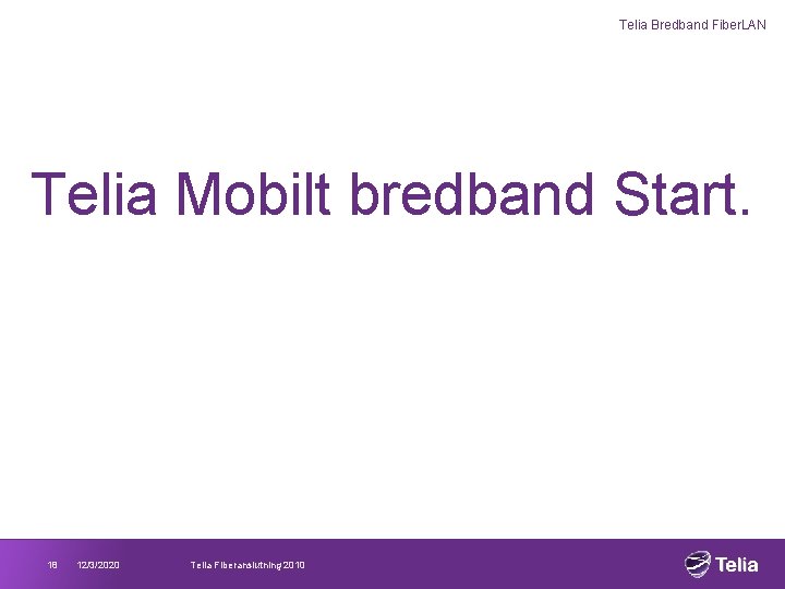 Telia Bredband Fiber. LAN Telia Mobilt bredband Start. 18 12/3/2020 Telia Fiberanslutning 2010 