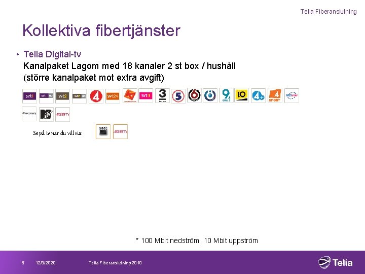 Telia Fiberanslutning Kollektiva fibertjänster • Telia Digital-tv Kanalpaket Lagom med 18 kanaler 2 st