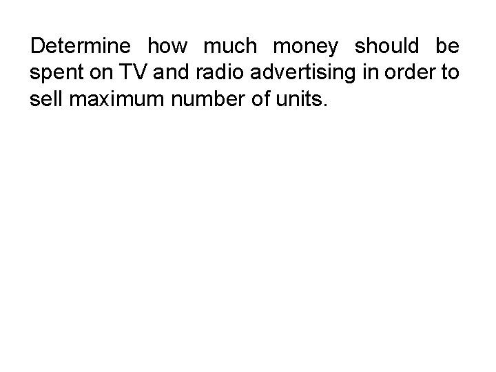 Determine how much money should be spent on TV and radio advertising in order