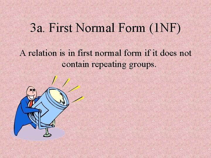 3 a. First Normal Form (1 NF) A relation is in first normal form