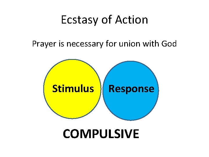 Ecstasy of Action Prayer is necessary for union with God Stimulus Response COMPULSIVE 