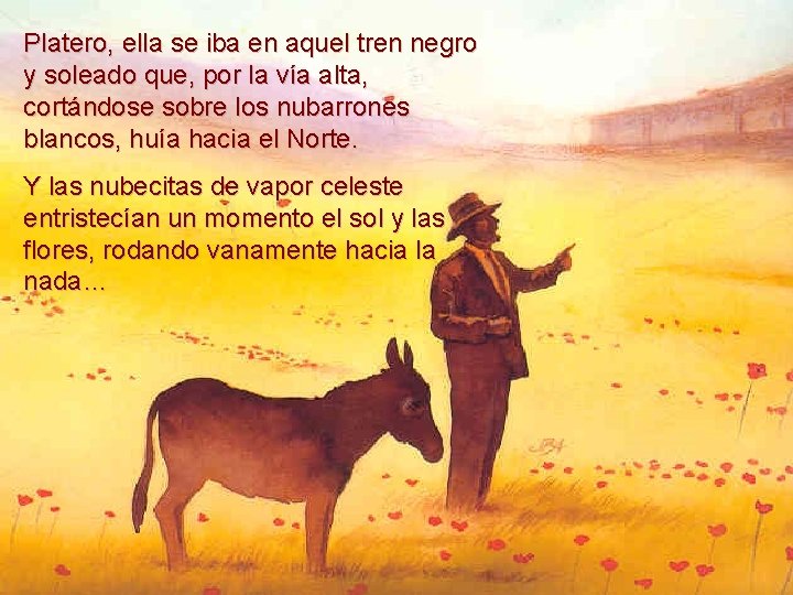 Platero, ella se iba en aquel tren negro y soleado que, por la vía