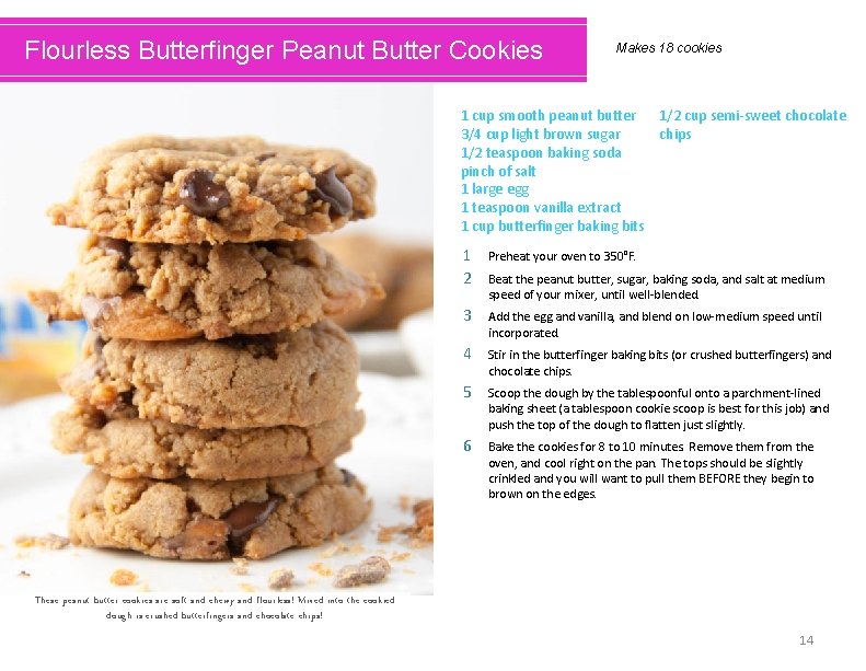 Flourless Butterfinger Peanut Butter Cookies Makes 18 cookies 1 cup smooth peanut butter 1/2