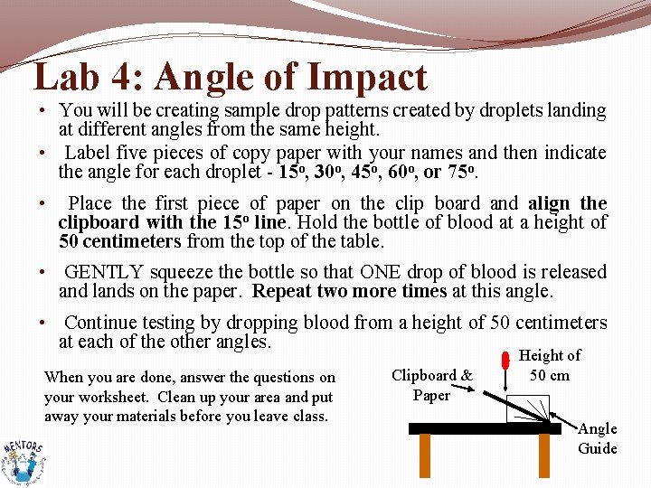 Lab 4: Angle of Impact • You will be creating sample drop patterns created