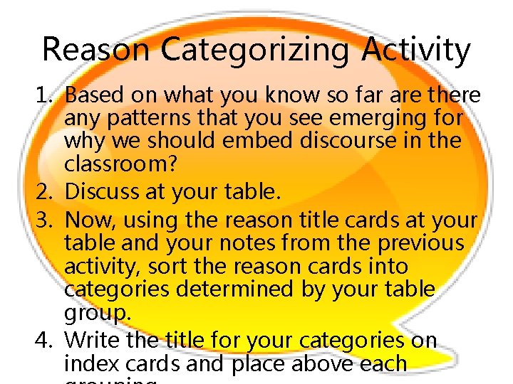 Reason Categorizing Activity 1. Based on what you know so far are there any