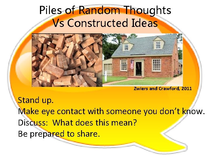 Piles of Random Thoughts Vs Constructed Ideas Zwiers and Crawford, 2011 Stand up. Make
