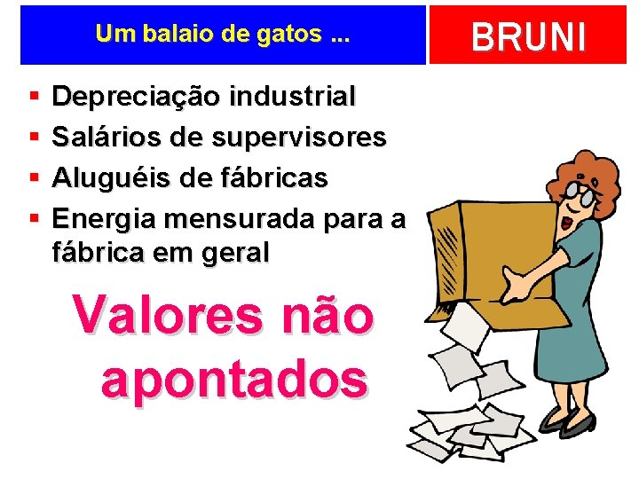 Um balaio de gatos. . . § § Depreciação industrial Salários de supervisores Aluguéis