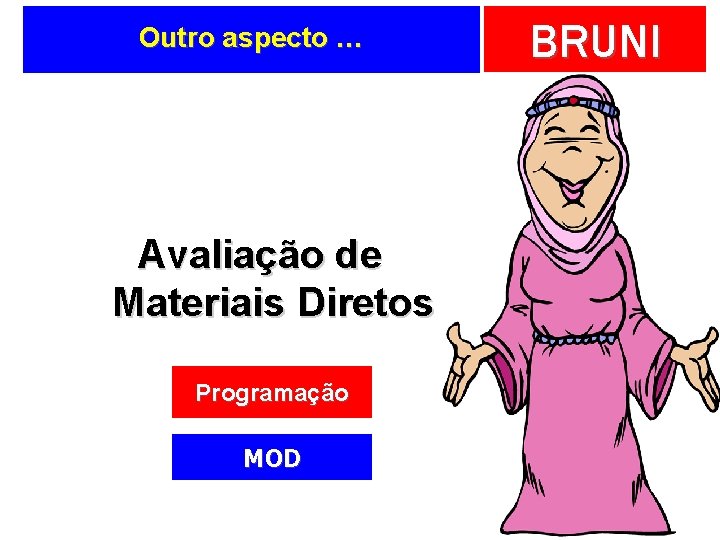 Outro aspecto … Avaliação de Materiais Diretos Programação MOD BRUNI 