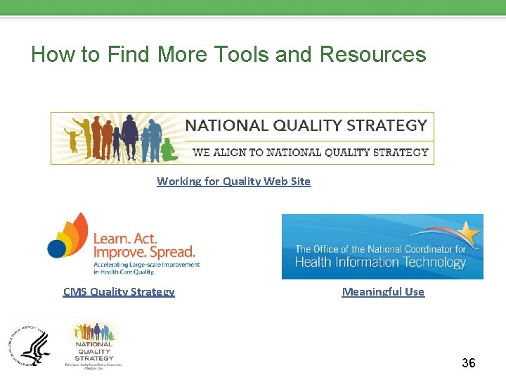 How to Find More Tools and Resources http: //www. ahrq. gov/workingforquality/ Working for Quality