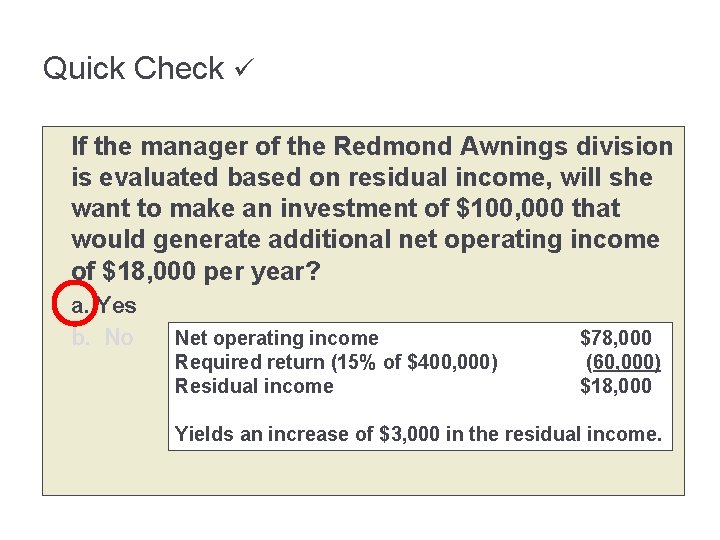 Quick Check If the manager of the Redmond Awnings division is evaluated based on